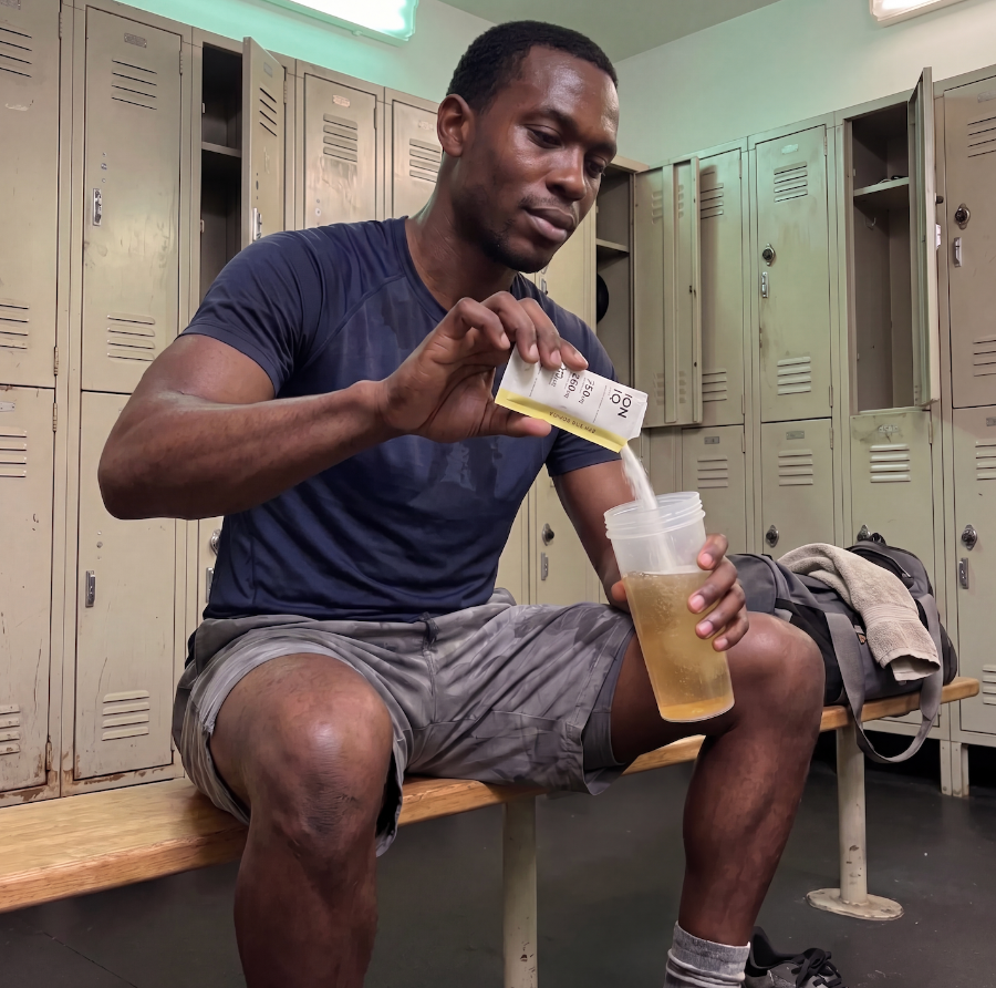Player mixing IONIQ in the locker room
